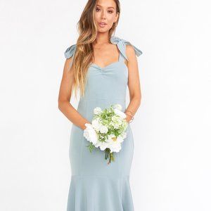 Barcelona Ruffle Gown ~ Silver Sage Stretch Crepe